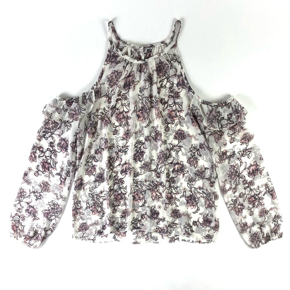 MOD Boutique Floral Rose Print Could Shoulder Sheer Blouse